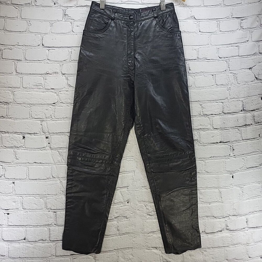 Christian Lauren VTG Black Genuine Leather Pants Womens 24" Paris New York‎